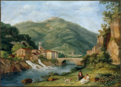 Brug bij Serraglio su la Lima in Bagni di Lucca door Philipp Hackert