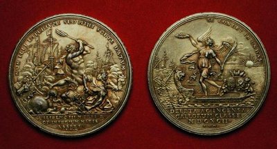 Medaille ter herdenking van de Slag bij La Hogue in 1692 door Philipp Heinrich Mueller