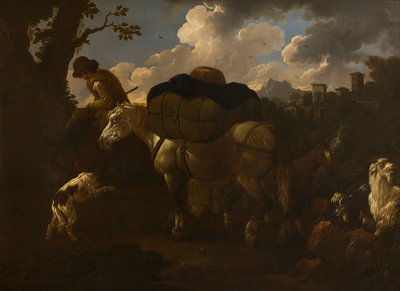 Een boeren tafereel door Philipp Peter called Rosa da Tivoli Roos