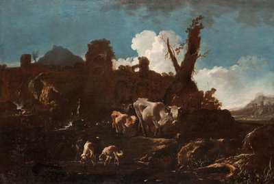 Vee in een Italiaans Landschap door Philipp Peter called Rosa da Tivoli Roos