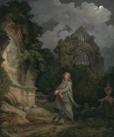Een Filosoof in een Maanverlichte Begraafplaats door Philippe-Jacques de Loutherbourg