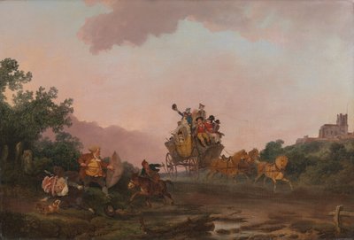 Feestvierders op een koets door Philippe-Jacques de Loutherbourg