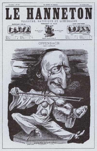 Karikatuur van de Duits-Franse Componist Jacques Offenbach door Philippe Auguste Cattelain