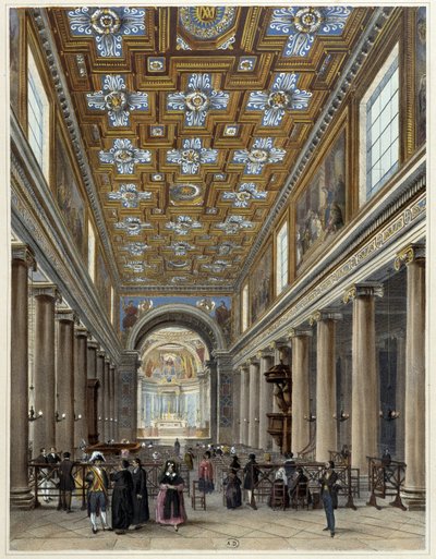 Interieur van de kerk Notre-Dame de Lorette - in "Promenade dans Paris et ses environs", tekeningen door Jacottet en Benoist, uitgegeven door Gihaut Frères door Philippe Benoist