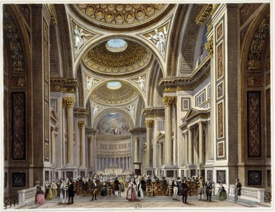 Interieur van de kerk van de Madeleine - in "Promenade dans Paris et ses environs", tekeningen door Jacottet en Benoist, uitgegeven door Gihaut Frères door Philippe Benoist
