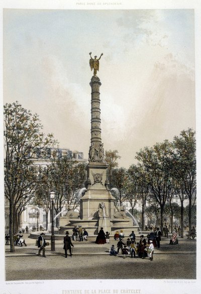 La fontaine du Chatelet - lithografie door Benoist door Philippe Benoist