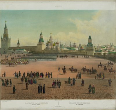 De Basiliek Kathedraal op het Rode Plein in Moskou vanuit een panoramisch uitzicht op Moskou in 10 delen, ca. 1848 door Philippe Benoist