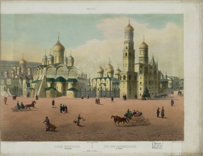 Het Kathedraalplein in het Kremlin van Moskou vanuit een panoramisch uitzicht op Moskou in 10 delen, ca. 1848 door Philippe Benoist
