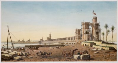De dam over de Nijl, de bouw van de Aswandam, Egypte, 1853 door Philippe Benoist