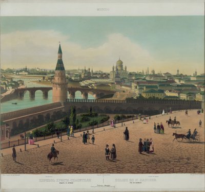 Uitzicht op de Kathedraal van Christus de Verlosser en het Kremlin van Moskou vanuit een panoramisch uitzicht op Moskou in 10 delen, ca. 1848 door Philippe Benoist