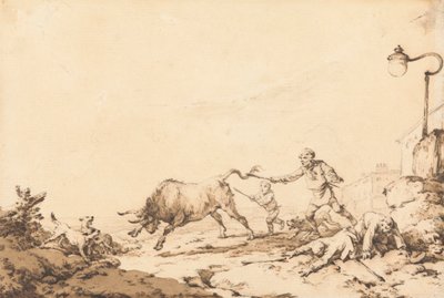 Een Stier die Aanvalt door Philippe Jacques de Loutherbourg