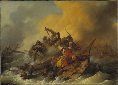 Zeeslag tussen soldaten en oosterse piraten door Philippe Jacques de Loutherbourg