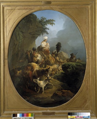 Karavaan: de reis van een groep boeren met ossen, ezel, hond, geiten door Philippe Jacques de Loutherbourg