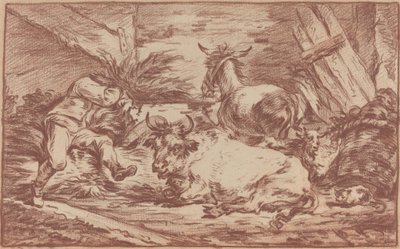 Dieren in een stal door Philippe Jacques de Loutherbourg II