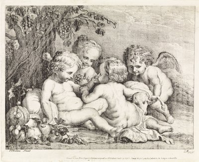 Christus, Johannes de Doper en twee putti door Philippe Lambert Joseph Spruyt