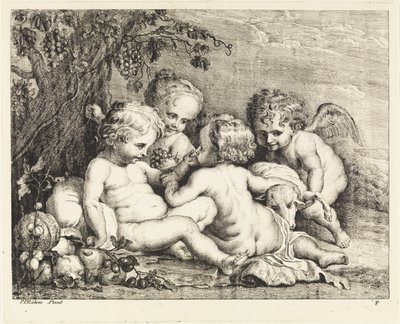 Christus, Johannes de Doper en twee putti door Philippe Lambert Joseph Spruyt