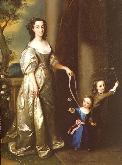 Portret van mevrouw Thomas Fane met haar kinderen John en Anne door Philippe Mercier