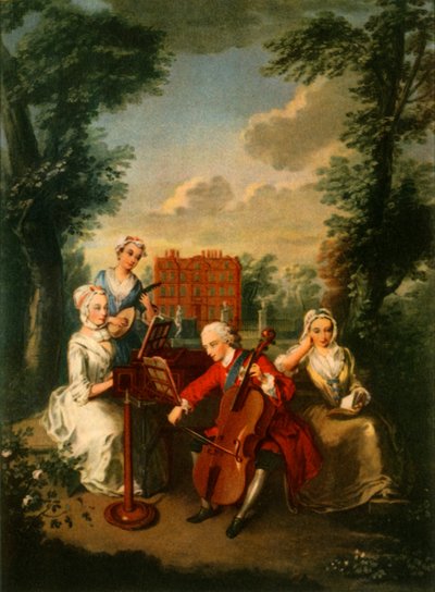 Prins Frederick Louis, Prins van Wales, speelt de cello in Kew Palace, ca. 1733-1750 door Philippe Mercier