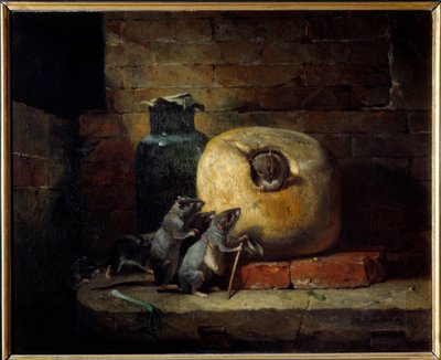De rat die zich terugtrok uit de wereld. Illustratie van de fabel van Jean de La Fontaine door Philippe Rousseau