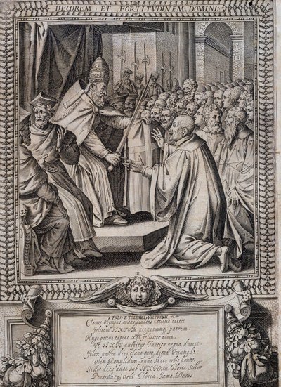 Bord van de Statuten van de Orde van Malta "Statuta Hospitalis Hervsalem" (verzachting van een ridder door een paus), door Philippe Thomassin, eind 16e eeuw door Philippe Thomassin