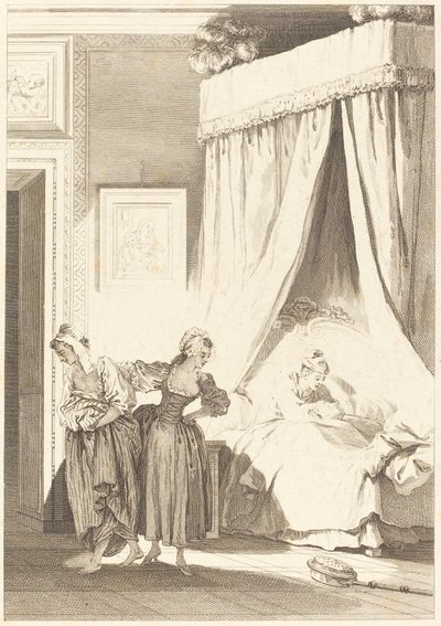 De weddenschap van de drie kletskousen: De dienstmeid door Philippe Triere and Antoine Jean Duclos after Jean Honoré Fragonard