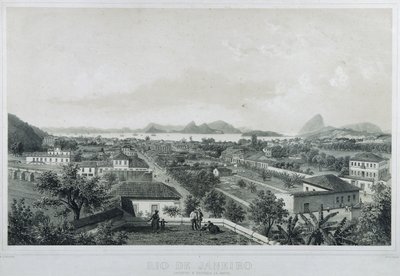Negen panoramische uitzichten van Rio de Janeiro: Catette en ingang van de Barra door Philippe and Ciceri Eugene Benoist
