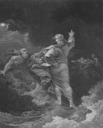 Christus loopt op de Zee, Mattheüs 14, Vers 22-34 door Philippe de (after) Loutherbourg