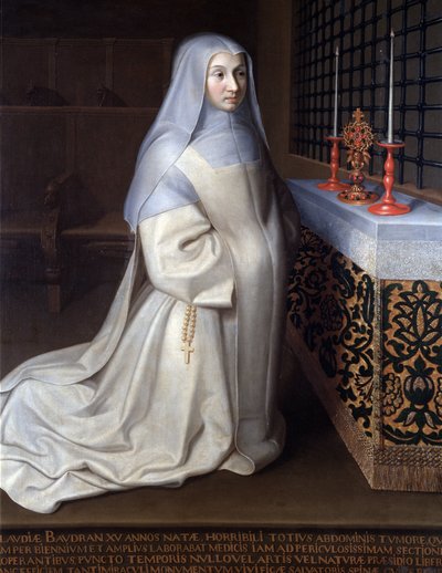 Portret van Claudia (Claude) Baudran, gevangene van het klooster van Port Royal des Champs (Port-Royal-des-Champs) schilderij toegeschreven aan Philippe de Champaigne, kerk van Linas, Seine en Oise door Philippe de (attr. to) Champaigne