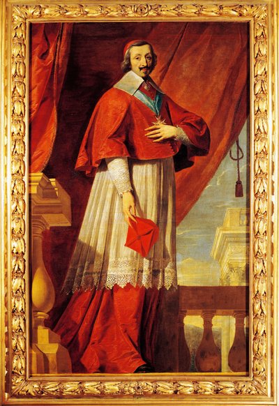 Frankrijk, Fontaine Chaalis, Portret van Franse staatsman en geestelijke, Kardinaal Richelieu door Philippe de (school of) Champaigne