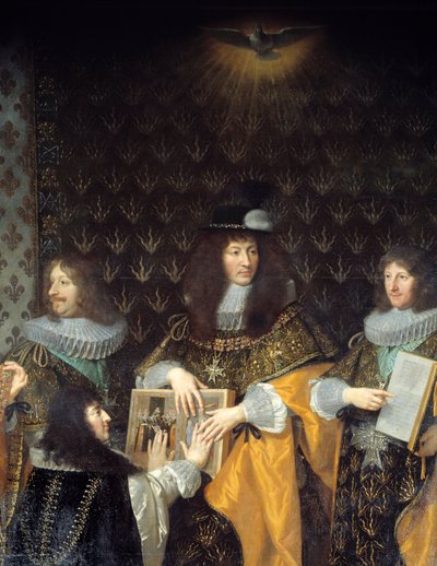 Koning Lodewijk XIV ontvangt ridder van de Orde van de Heilige Geest (detail) door Philippe de Champaigne