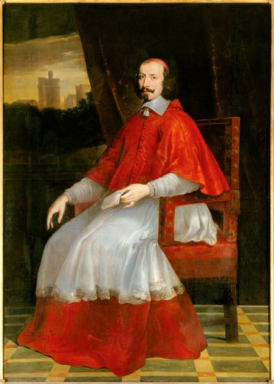 Volledig portret van kardinaal Jules Mazarin (Giulio Raimondo Mazzarino of Mazarino) door Philippe de Champaigne
