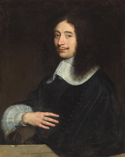 Portret van een Heer, Traditioneel Geïdentificeerd als Noël de Bullion, Halflang, in Zwart met Kantkraag en Mouw, zijn Handschoenen in zijn Linkerhand, 1656 door Philippe de Champaigne
