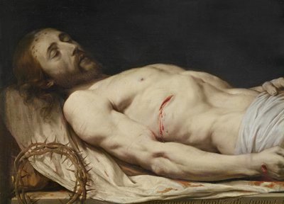 De dode Christus neergelegd op zijn lijkwade (detail) door Philippe de Champaigne