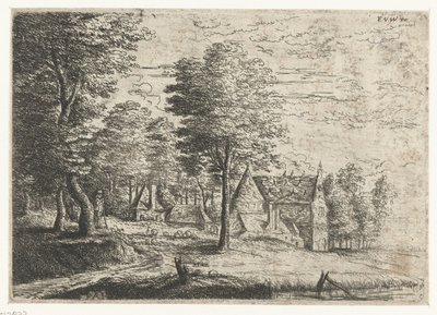 Landschap met een herder en zijn kudde door Philips Augustijn Immenraet