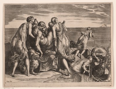 De Phaiaken dragen de slapende Odysseus naar Ithaka door Philips Galle (attributed to)