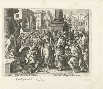 Paulus geneest een kreupele te Lystra door Philips Galle (possibly)