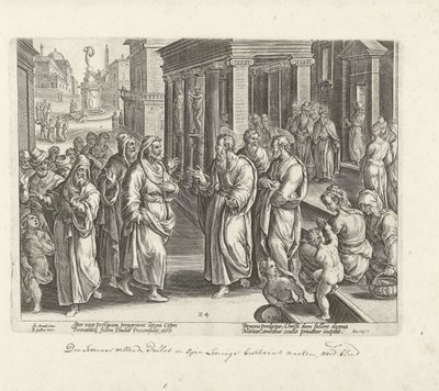 Paulus redetwist met de tovenaar Elymas door Philips Galle (possibly)