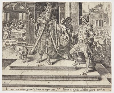 Ahasverus geeft opdracht om het Joodse volk te vernietigen door Philips Galle