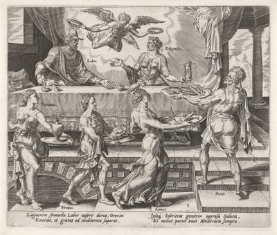 Arbeid en Vlijt worden beloond met een deugdzaam leven (Beloningen voor arbeid en vlijt) door Philips Galle