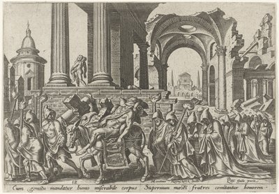 Begrafenis van Simson (De onheilsdagen van het Joodse volk) door Philips Galle