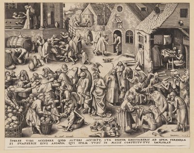 Liefdadigheid, uit De Zeven Deugden door Philips Galle