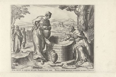 Christus en de Samaritaanse vrouw bij de bron door Philips Galle