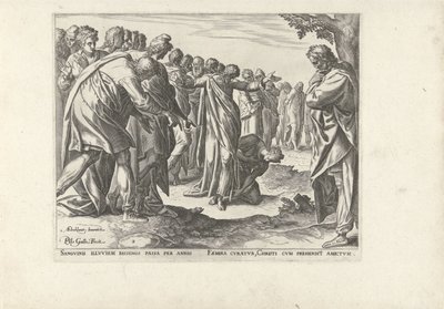 Christus geneest een vrouw met bloedverlies door Philips Galle