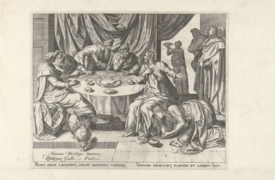 Christus gezalfd door Maria Magdalena door Philips Galle