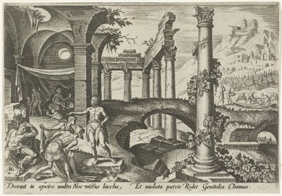 De dronkenschap van Noach De onheilsdagen van het Joodse volk door Philips Galle