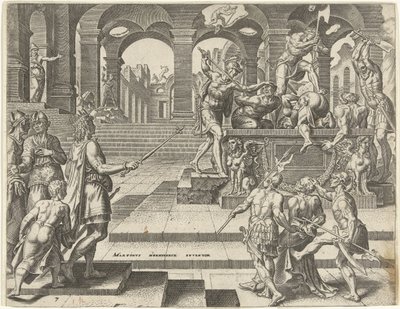 Koning Josia geeft opdracht de priesters van de tempels in Samaria te vermoorden door Philips Galle