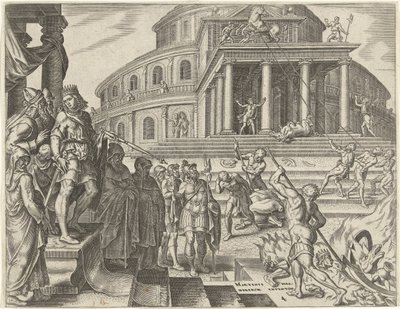 Koning Josia laat de paarden en wagens ter ere van de zon verwijderen door Philips Galle