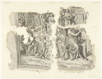 Linkeronderhoek van een prent van het tafereel van Cebes door Philips Galle