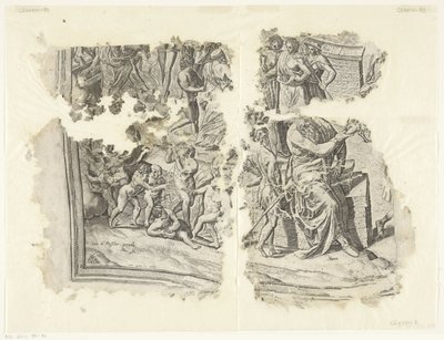 Linkeronderhoek van een prent van het tafereel van Cebes door Philips Galle