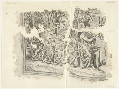 Linkeronderhoek van een prent van het tafereel van Cebes door Philips Galle